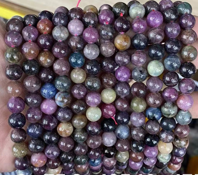 Natural Red Corundum/Ruby and Sapphire Round Beads