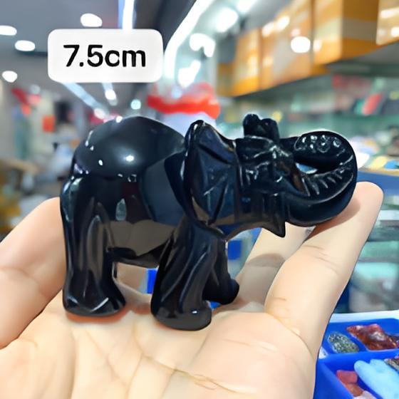 Black Obsidian Elephant, Size 3" or 7.5 cm